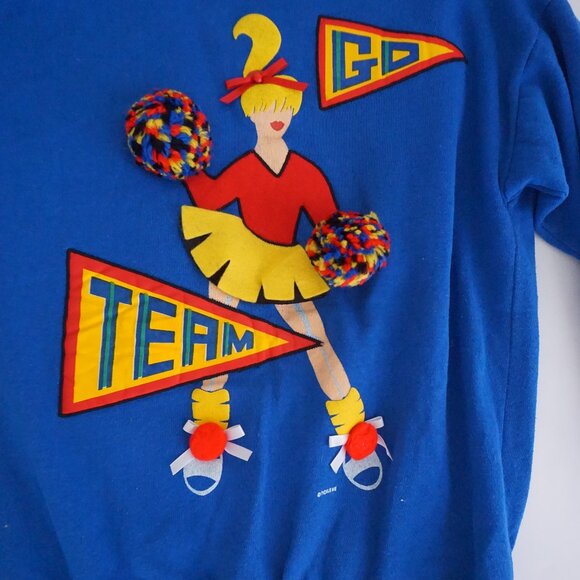 Vintage Blue Cotton Collegiate Retro Cheerleading Sorority Cardigan M - Picture 9 of 9